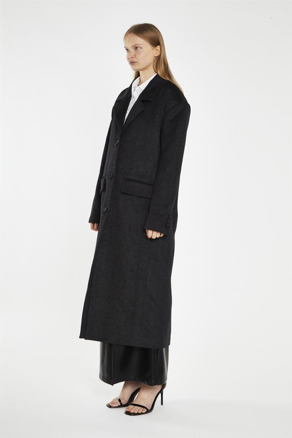 Glamorous Black Herringbone Oversized Longline-Coat