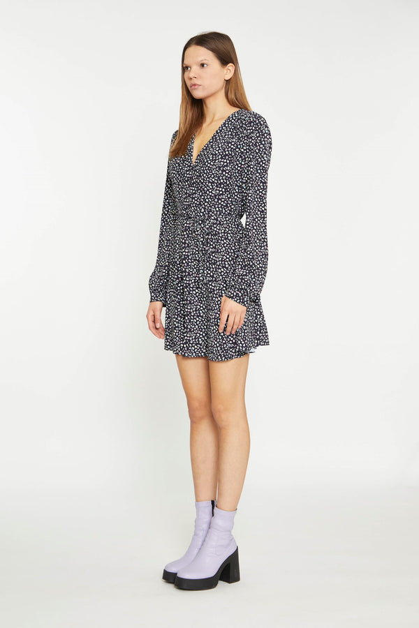 Glamorous Black Multi-Leopard Tie Waist Long-Sleeve Mini-Dress