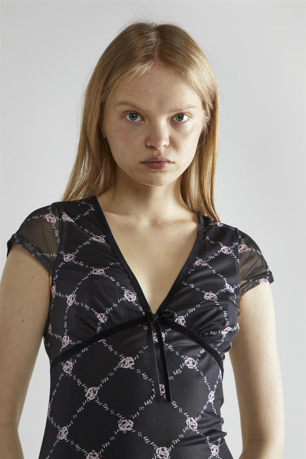 Glamorous Black Rose Trellis Mesh V-Neck Midaxi-Dress