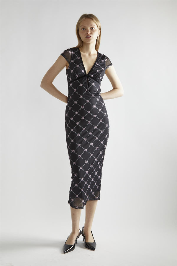 glamorous Black Rose Trellis Mesh V-Neck Midaxi-Dress