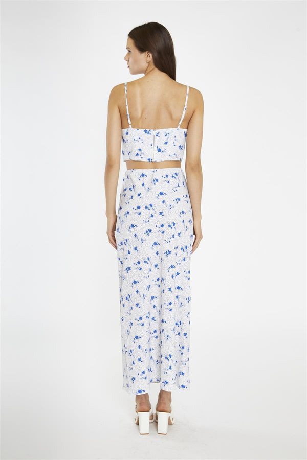 Glamorous Blue-Dot Vintage-Floral Gathered-Bust Corset-Top