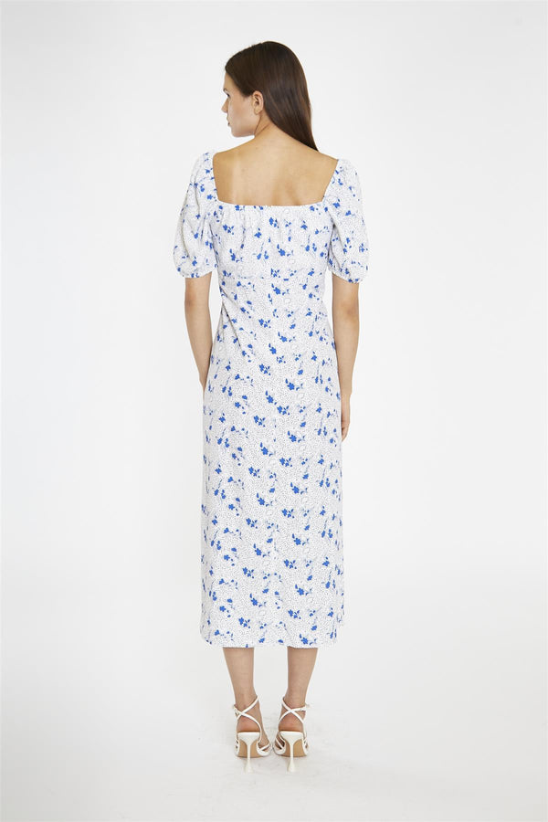 Glamorous Blue Dot Vintage Floral Milkmaid Midi-Dress