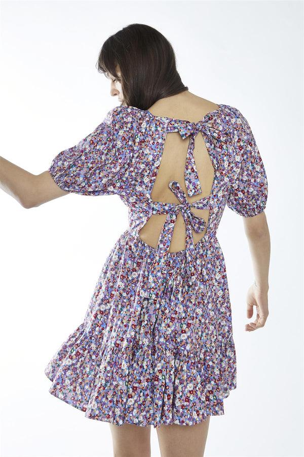 Glamorous Blue Texture-Floral Ruffle-Hem Mini-Dress