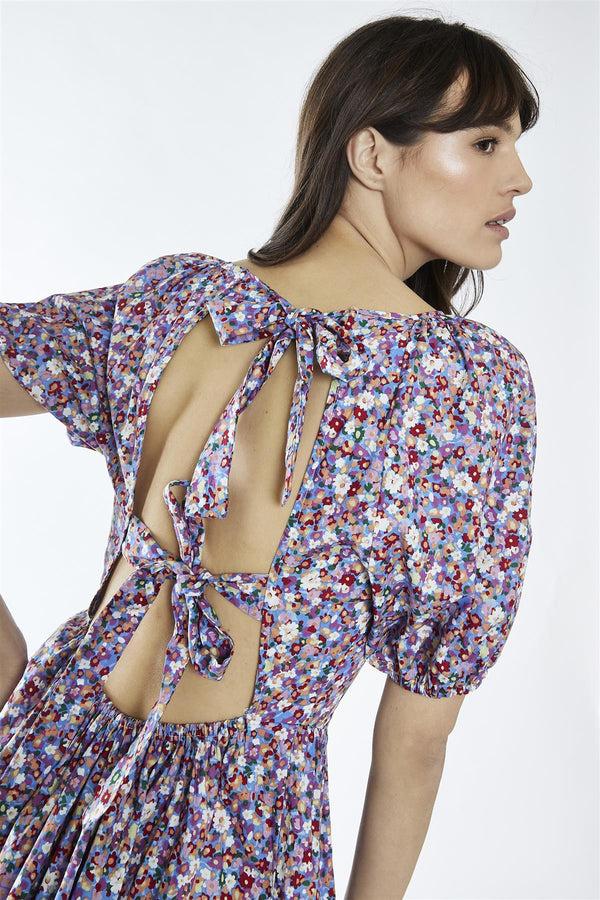 Glamorous Blue Texture-Floral Ruffle-Hem Mini-Dress