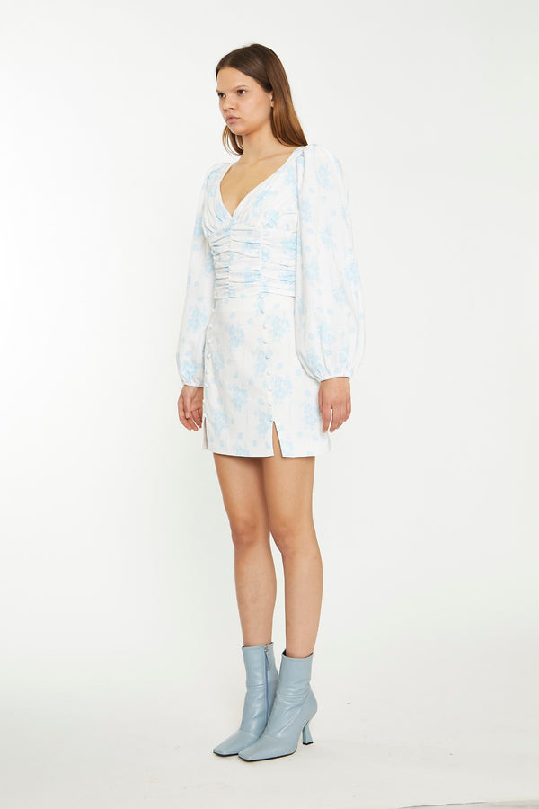 Glamorous Blue Wallpaper Floral Split-Front Mini-Skirt