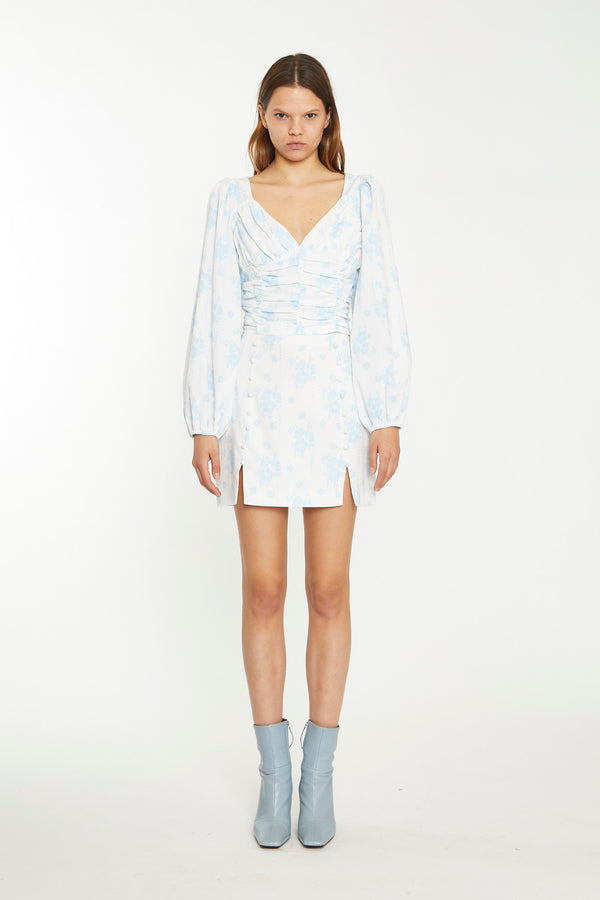 glamorous Blue Wallpaper Floral Split-Front Mini-Skirt