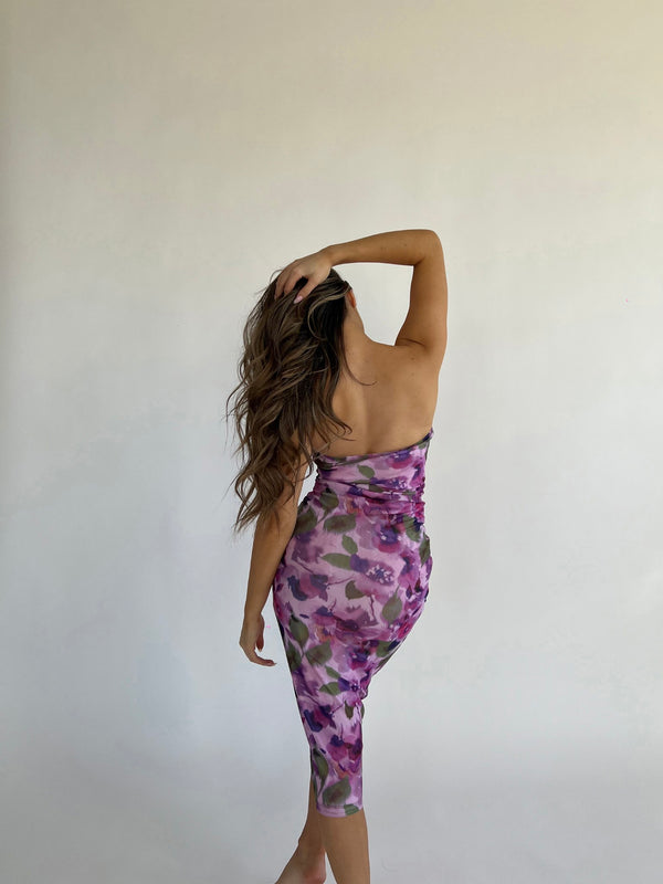 Glamorous Blurred-Purple Floral Bandeau Midaxi-Dress