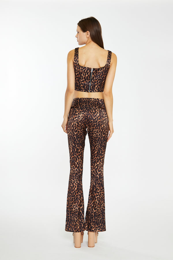 Glamorous Brown-Leopard Split-Front Flared Trousers