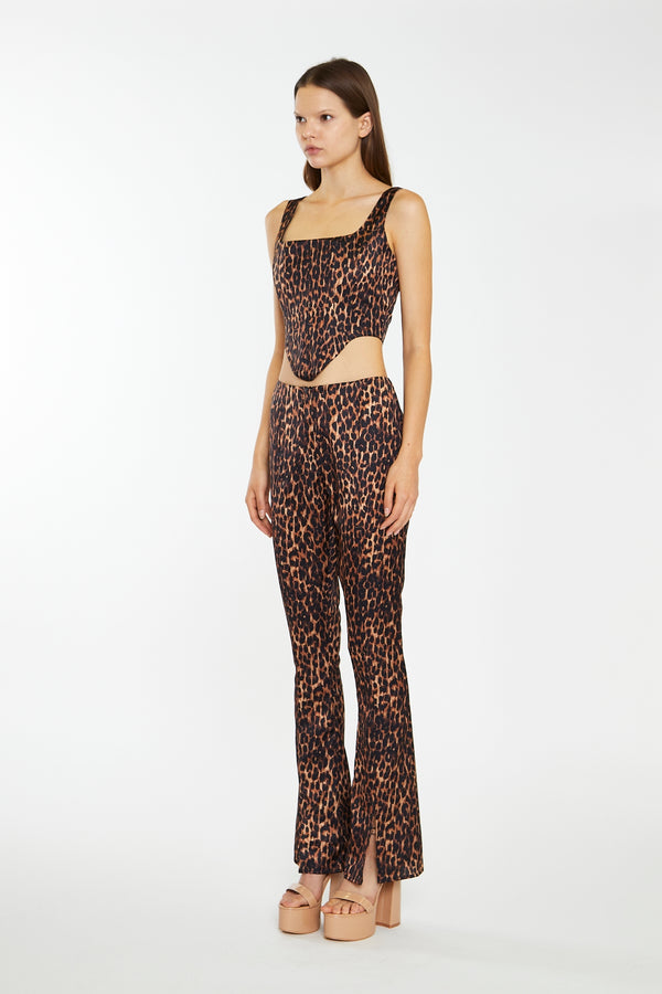Glamorous Brown-Leopard Split-Front Flared Trousers