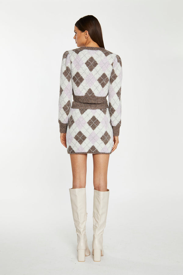 Glamorous Brown Multi-Argyle Glitter Knit Crop-Jumper