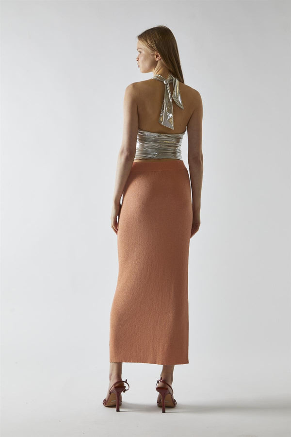 Glamorous Champagne-Lame Twist-Front Cut-Out Halterneck-Top