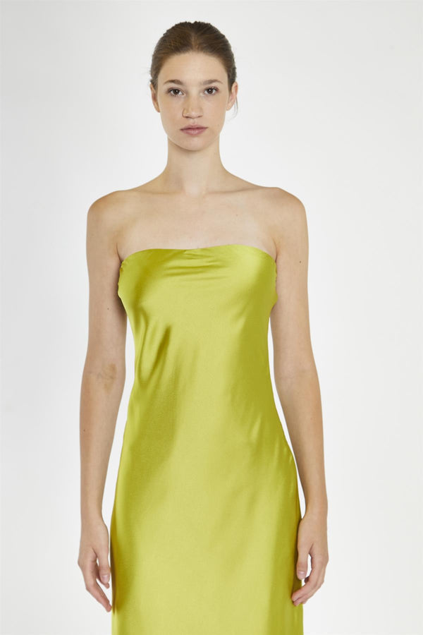 Glamorous Citrus-Green Strapless Bias-Cut Midaxi-Dress