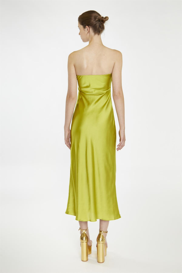 Glamorous Citrus-Green Strapless Bias-Cut Midaxi-Dress