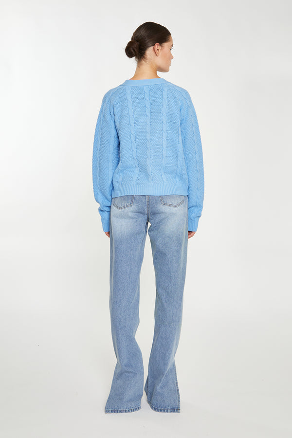 Glamorous Cornflower Blue Button Down Cable Knit Cardigan