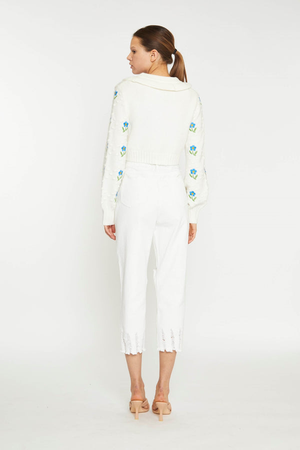 Glamorous Cream Cropped Floral Embroidered Cardigan