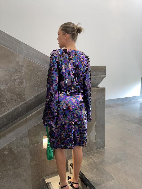 Glamorous Curve Mackenzie Flared Sleeve Sequin Mini-Dress - Petrol Mix