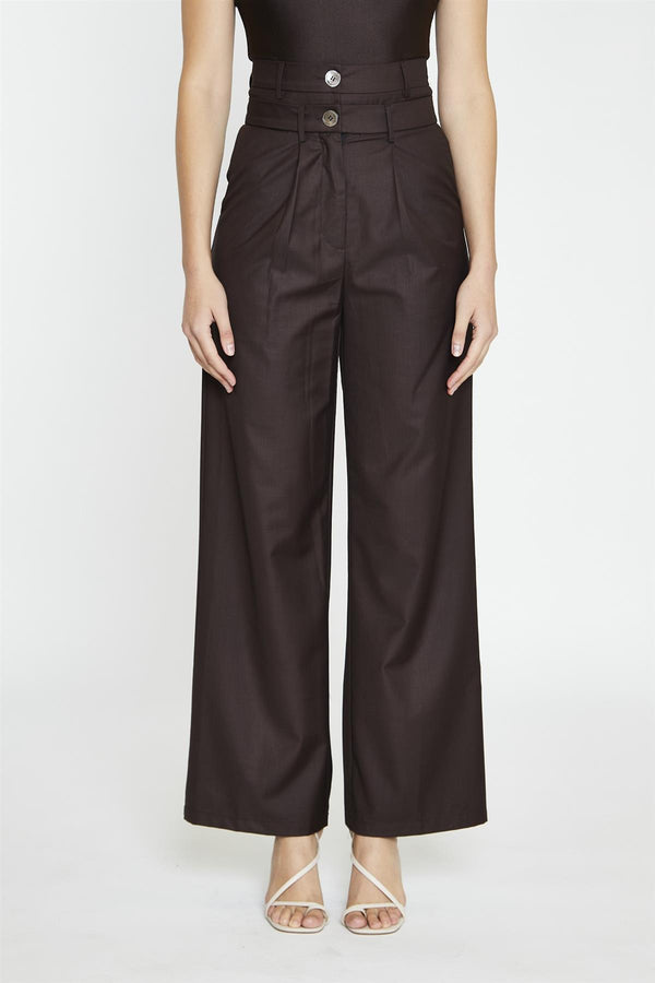 Glamorous Dark-Brown Double Waisted Wide-Leg Trousers