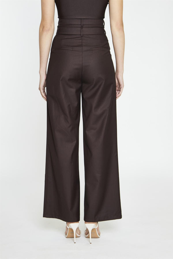 Glamorous Dark-Brown Double Waisted Wide-Leg Trousers