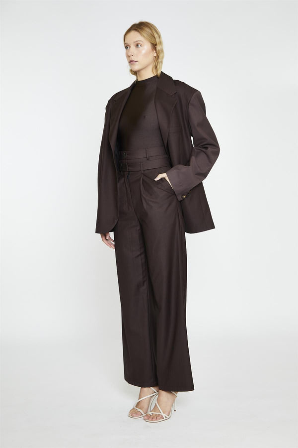 glamorous Dark-Brown Double Waisted Wide-Leg Trousers