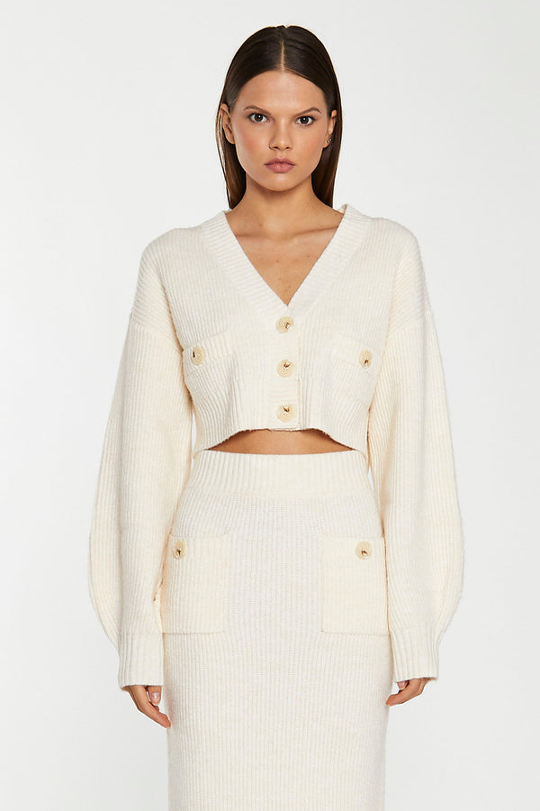Glamorous Dark-Cream Oversized Sleeve Crop-Cardigan