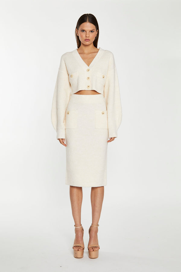 Glamorous Dark-Cream Oversized Sleeve Crop-Cardigan