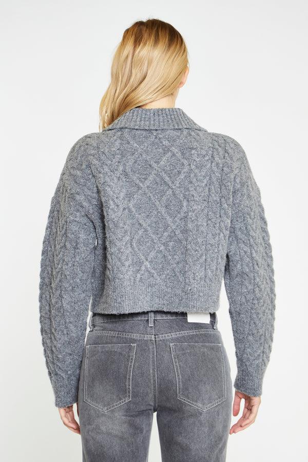 Glamorous Dark-Grey Marl Collared Cable Knit Jumper
