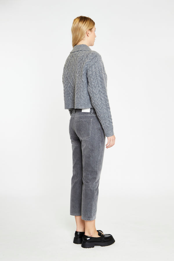 Glamorous Dark-Grey Marl Collared Cable Knit Jumper