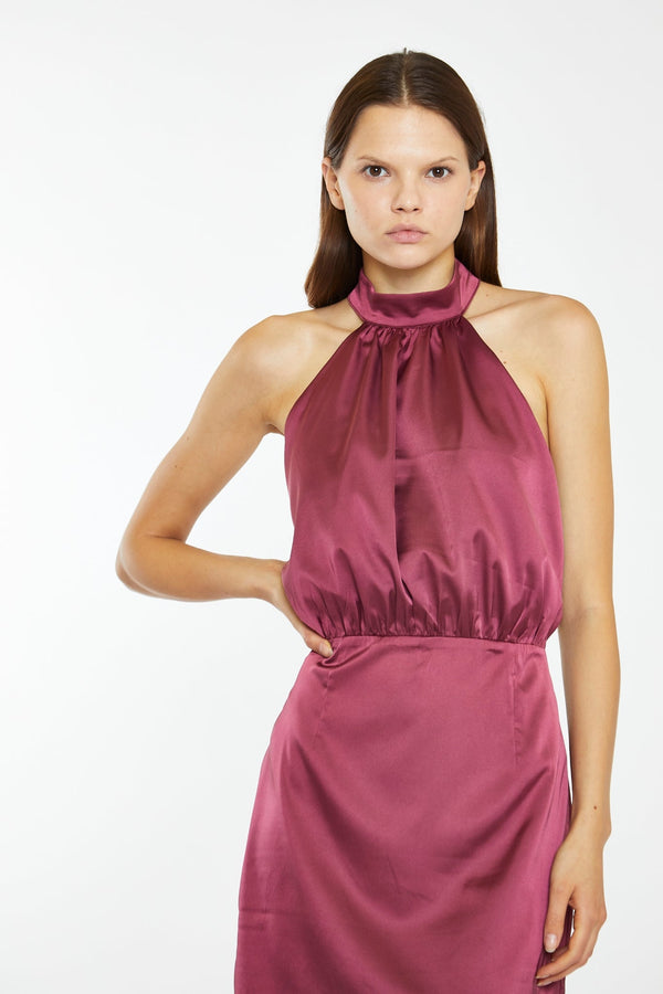 Glamorous Dark-Raspberry Satin Diamante Strap Mini-Dress