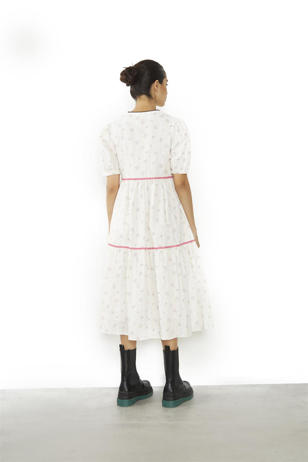 Glamorous Ditsy-Rose Stripe-Black Button-Front Shift Midi-Dress