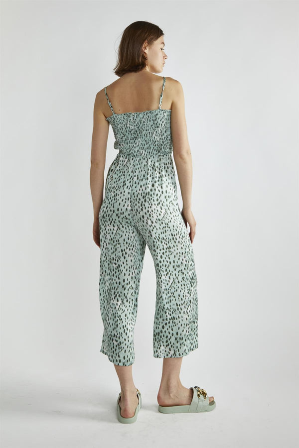 Glamorous Dusty-Green Leopard Wide-Leg Cropped-Jumpsuit