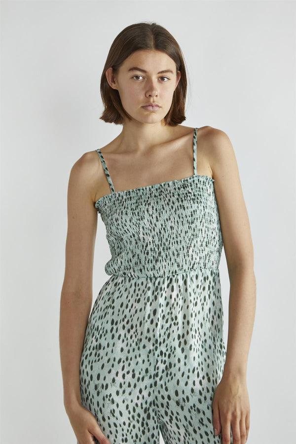 Glamorous Dusty-Green Leopard Wide-Leg Cropped-Jumpsuit