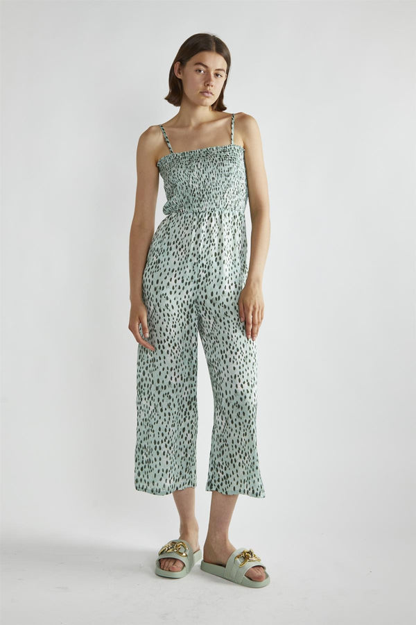 glamorous Dusty-Green Leopard Wide-Leg Cropped-Jumpsuit