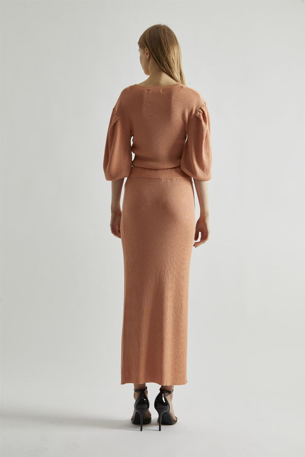 Glamorous Dusty-Peach Glitter Knitted Bodycon Midaxi-Skirt