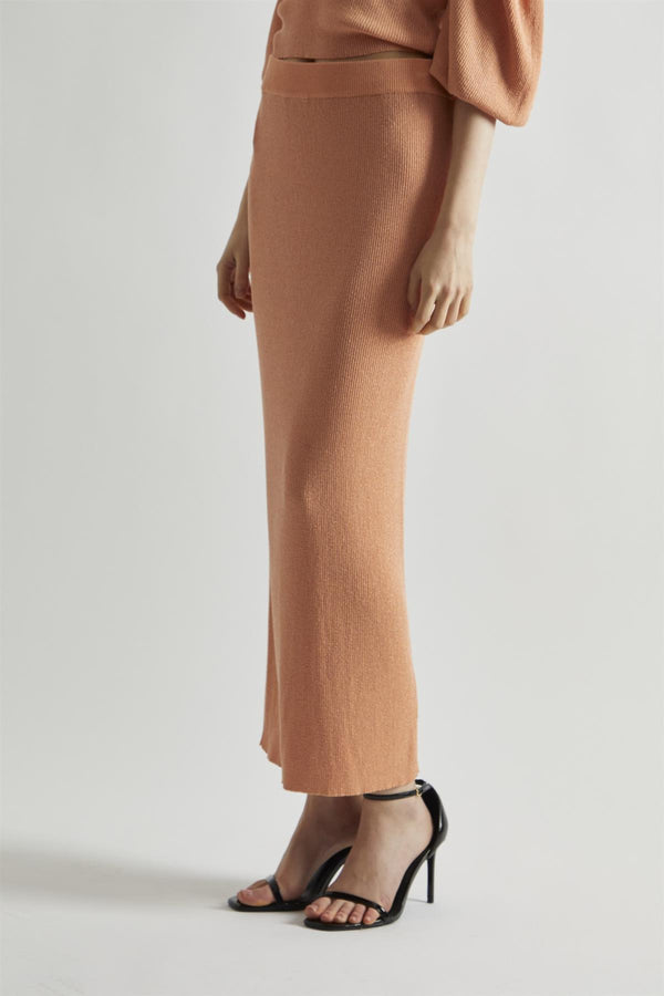 Glamorous Dusty-Peach Glitter Knitted Bodycon Midaxi-Skirt