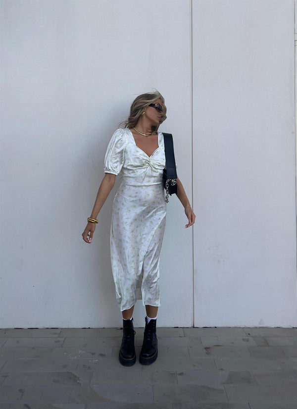 Glamorous Felicity Twist Front Midaxi Dress -Green Pink Stem Floral