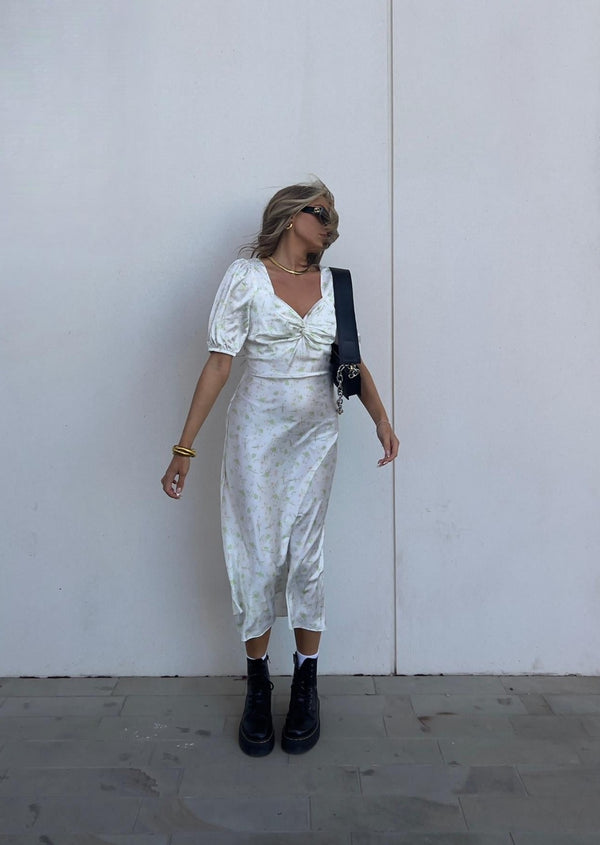 glamorous Felicity Twist Front Midaxi Dress -Green Pink Stem Floral