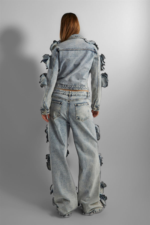 Glamorous Acid Wash Flower Flared Jeans