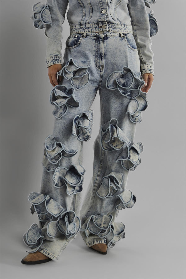 Glamorous Acid Wash Flower Flared Jeans