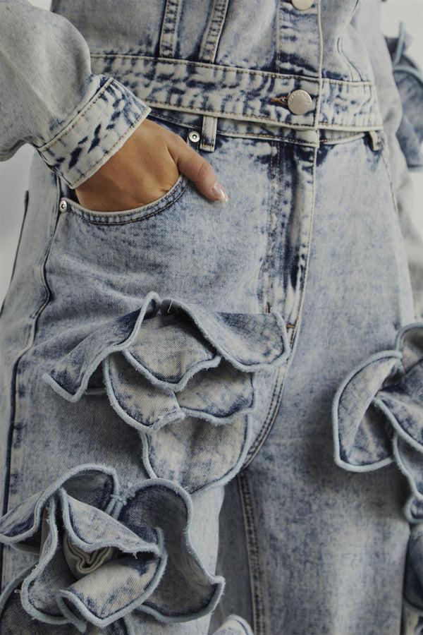 Glamorous Acid Wash Flower Flared Jeans