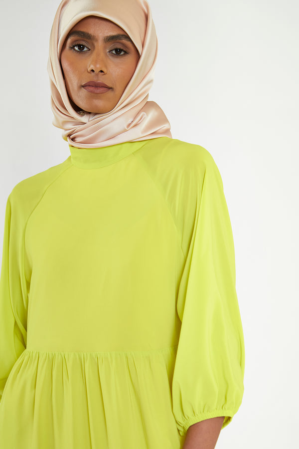 Glamorous Acid-Yellow Open Back Tiered Midi-Dress