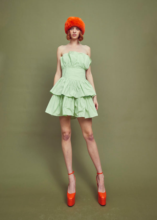 Glamorous Apple Green Bandeau Ruffle Mini-dress
