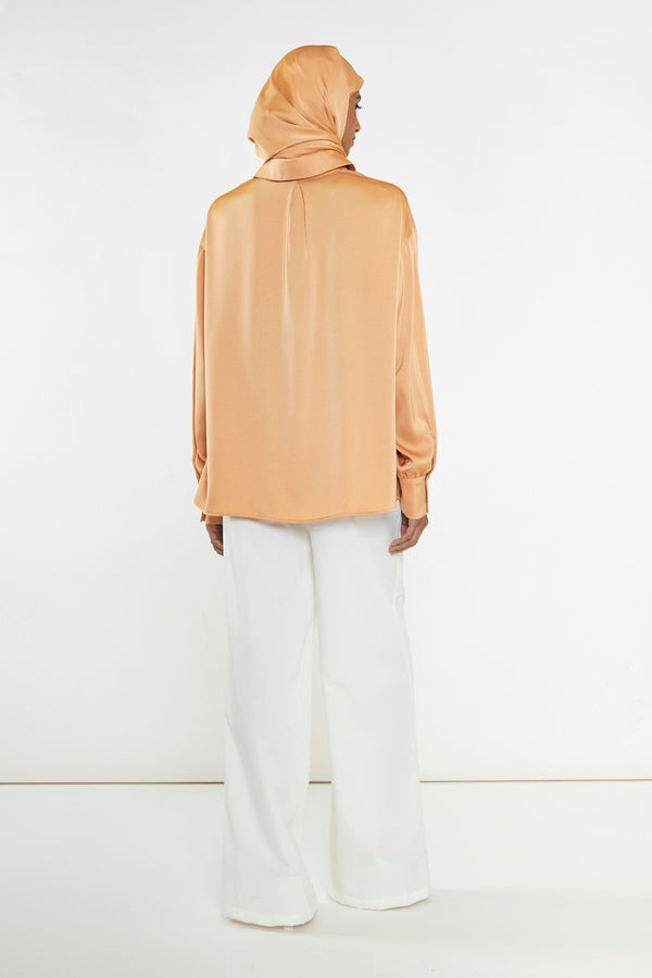 Glamorous Apricot Satin Long Sleeve Shirt