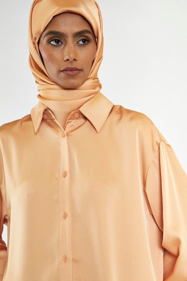 Glamorous Apricot Satin Long Sleeve Shirt