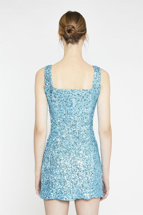 Glamorous Aquamarine-Sequin Square-Neck Mini-Dress