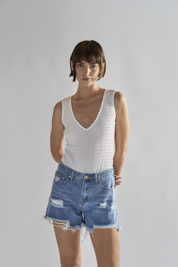 Glamorous Authentic Mid Blue Ripped Denim Shorts