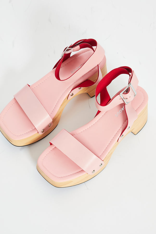 Glamorous Glamorous Baby-Pink Open Toe Block-Heel Sandals