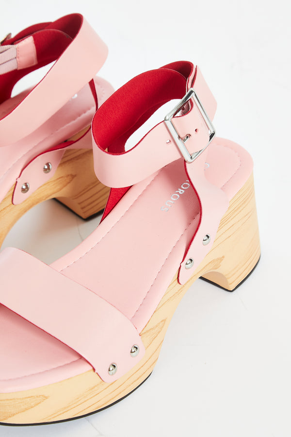 glamorous Glamorous Baby-Pink Open Toe Block-Heel Sandals