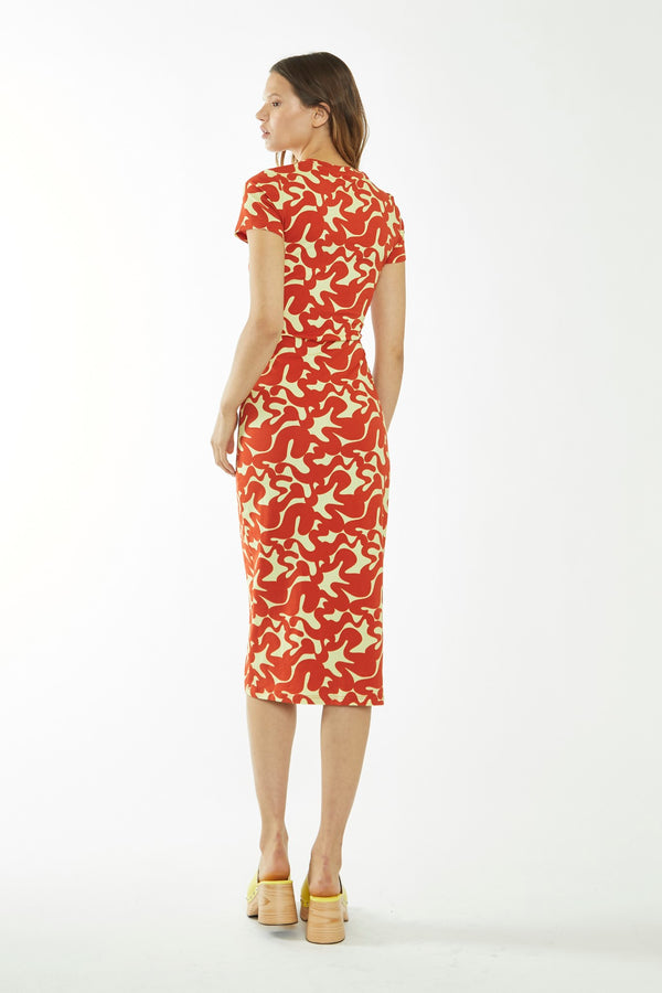 Glamorous Banana-Orange Squiggle Jersey Midi Dress