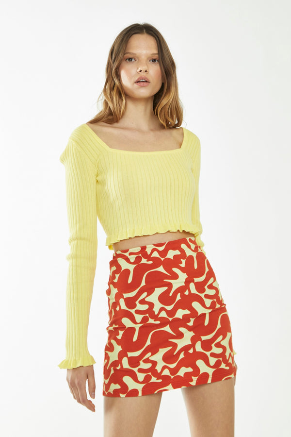 Glamorous Banana-Orange Squiggle Jersey Mini Skirt