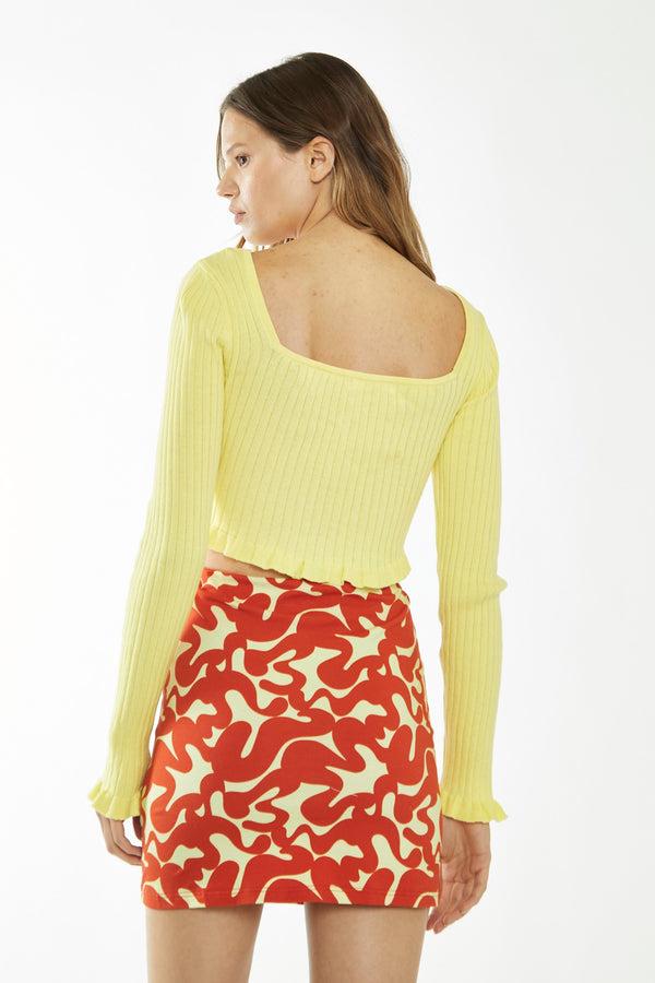 Glamorous Banana-Orange Squiggle Jersey Mini Skirt